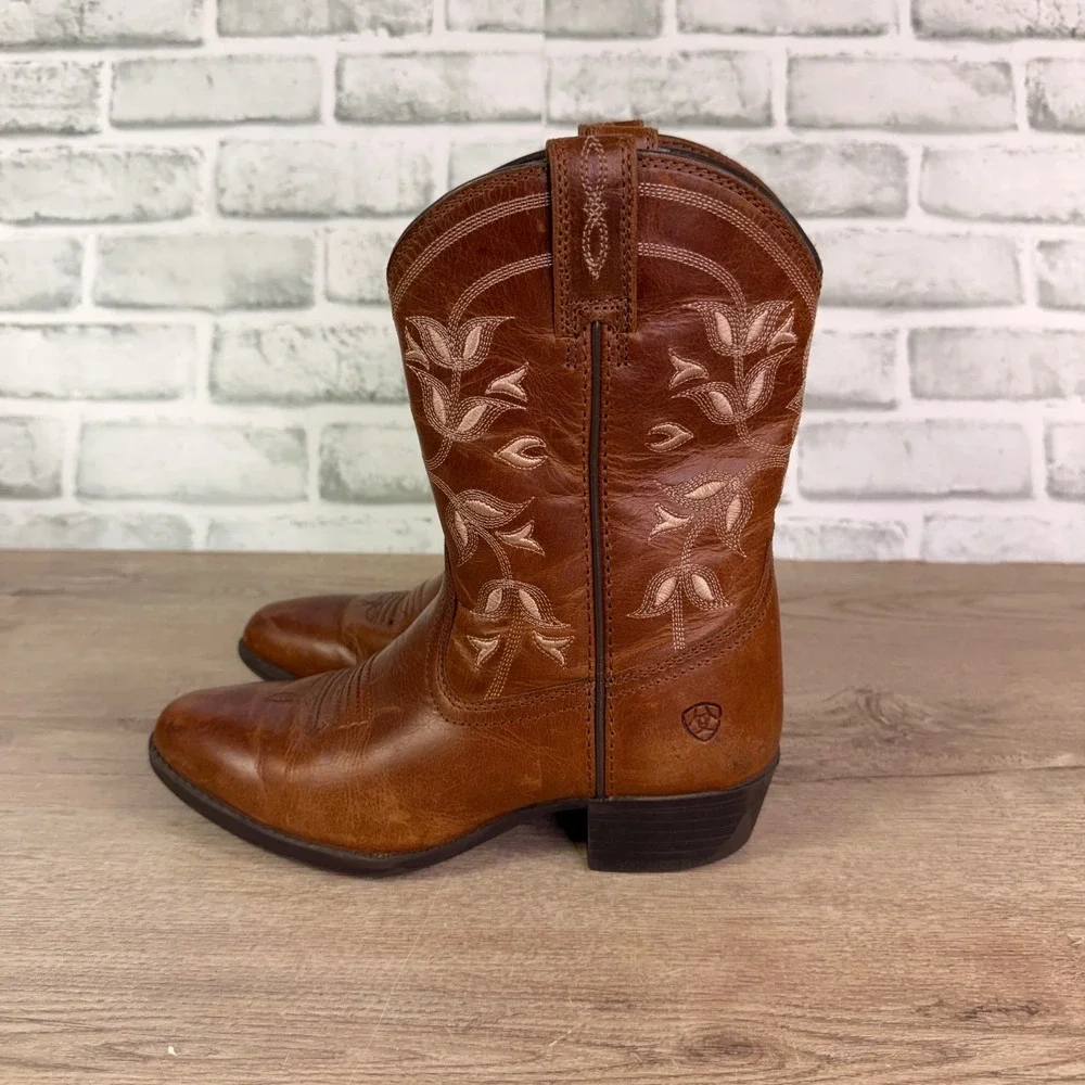 Ariat Heritage Western Boots Floral Embroidery Brown Kids Size 2